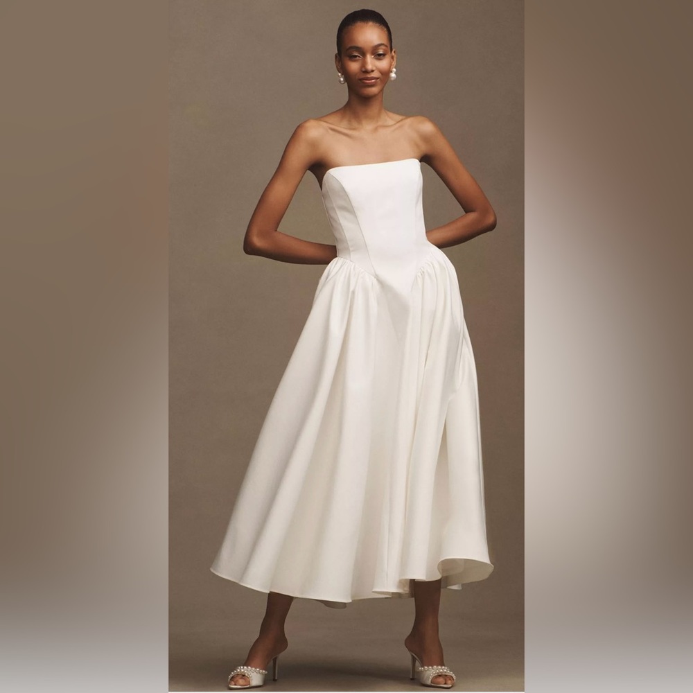 BHLDN Strapless Basque-Waist Lace-Up Fit & Flare Midi Dress